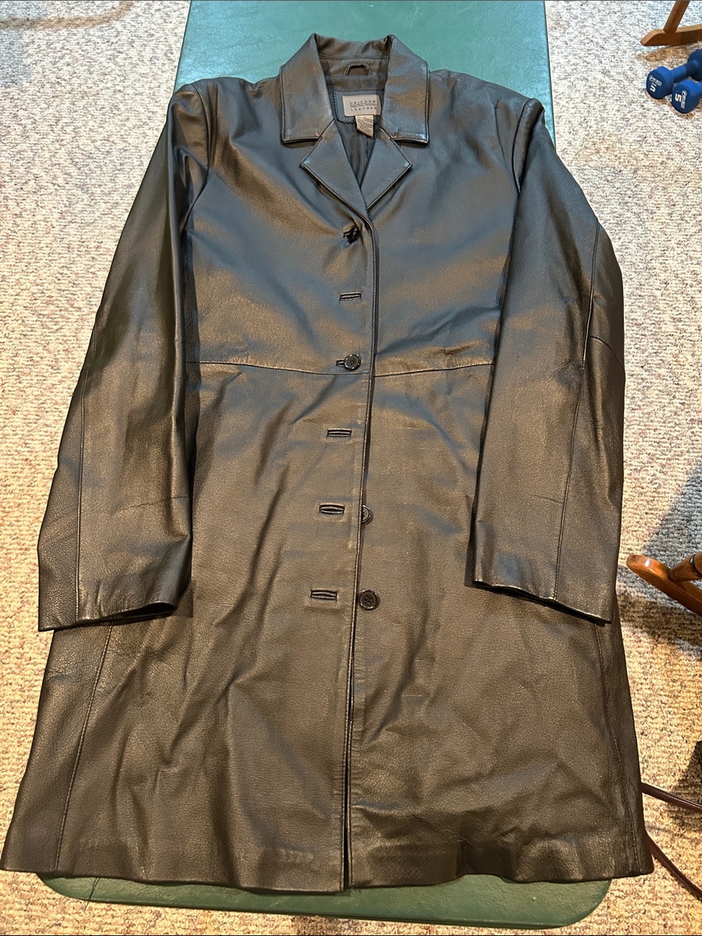 Women's Black Leather Above The Knee Length Coat - Size 16